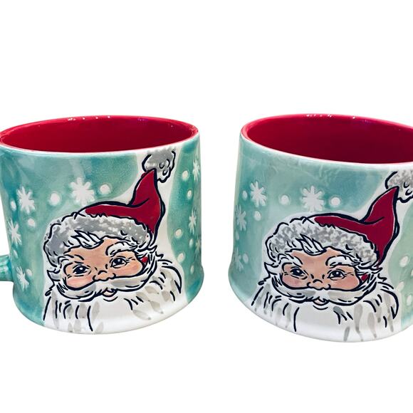 2pc Eli+Ana Christmas Mugs Green Smiling Sammy Santa Ceramic 2023 16oz Holiday - Picture 2 of 15